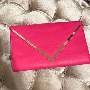 Aldo Vibrant Pink Clutch with Gold Accent